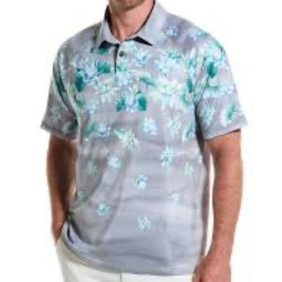 NWT New Tommy Bahama Island Zone Sailing Lotus Blue/Gray Floral Polo Shirt LG - Picture 1 of 9